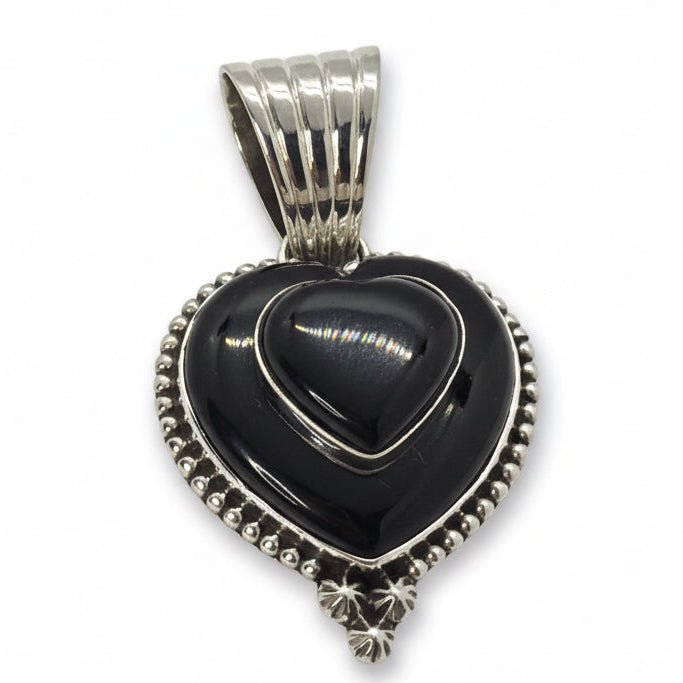 The Forget - Me - Not Heart Pendant in Black Onyx - Turquoise Mustang
