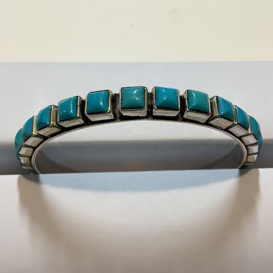 Bangle, Large Square Blue Turquoise, 27 stone, DD - Turquoise Mustang