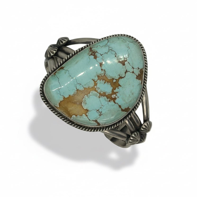 Number 8 Turquoise, Rope Bezel, Starbursts, 100+ ct, by Michael Calditto - Turquoise Mustang