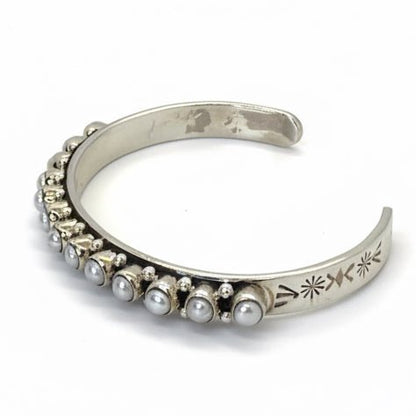 Silver 13 Round Small Freshwater Pearls Cuff Dan Dodson - Turquoise Mustang