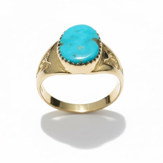 Oval Turquoise Ring with Sawtooth Bezel, Size 9.75 Melinda Lucas - Turquoise Mustang