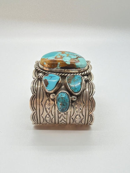 Wide 7 - Stone Royston Turquoise Cuff Bracelet, Chris Yazzie - Turquoise Mustang