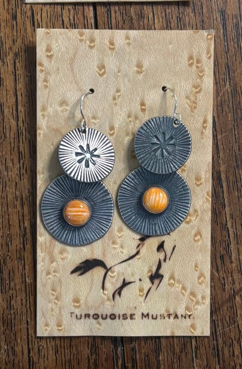 Harold Joe Navajo Handmade SS Spiny Earring - Turquoise Mustang