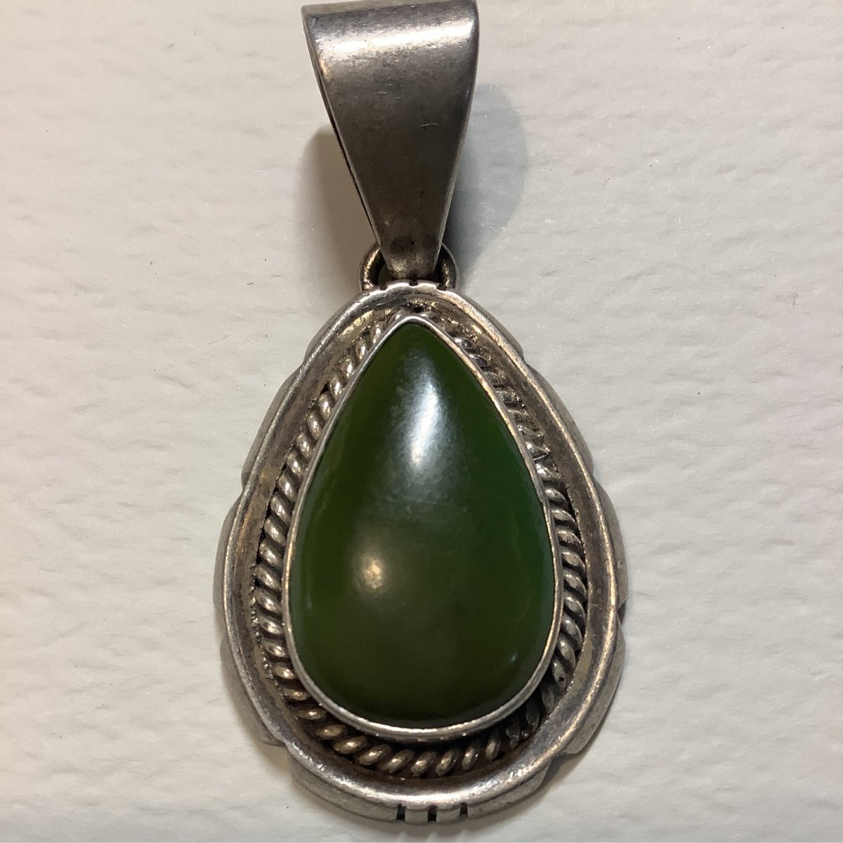 Pendant, Medium Teardrop Green Turquoise, Darryl Becenti - Turquoise Mustang