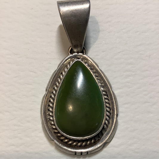 Pendant, Medium Teardrop Green Turquoise, Darryl Becenti - Turquoise Mustang
