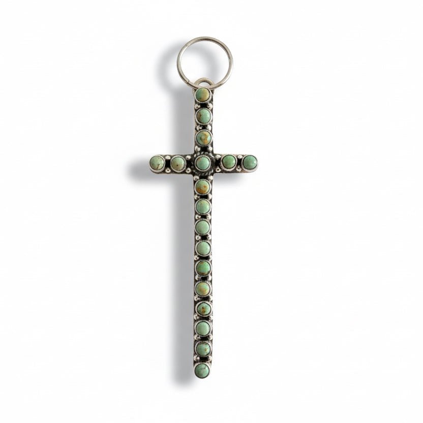 The Morning Glory Narrow Cross in Green Kingman, TM - Turquoise Mustang