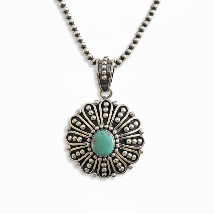 The Snowflake Pendant in Blue Green Kingman Turquoise - Turquoise Mustang