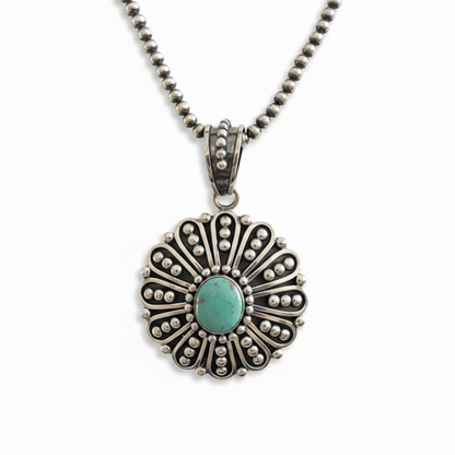 The Snowflake Pendant in Blue Green Kingman Turquoise - Turquoise Mustang