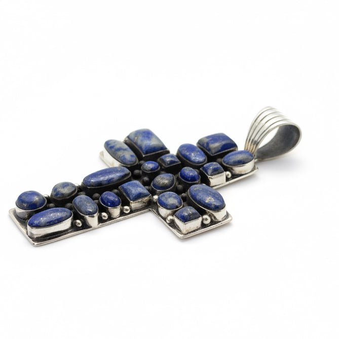The Peony Cluster Cross Pendant in Denim Lapis - Turquoise Mustang