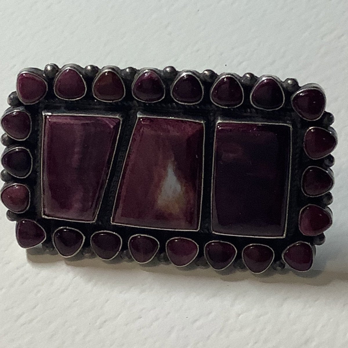 Purple Spiny Oyster Cluster Ring – Rectangular 28 - Stone Statement Design in Sterling Silver, AS Hallmark - Turquoise Mustang