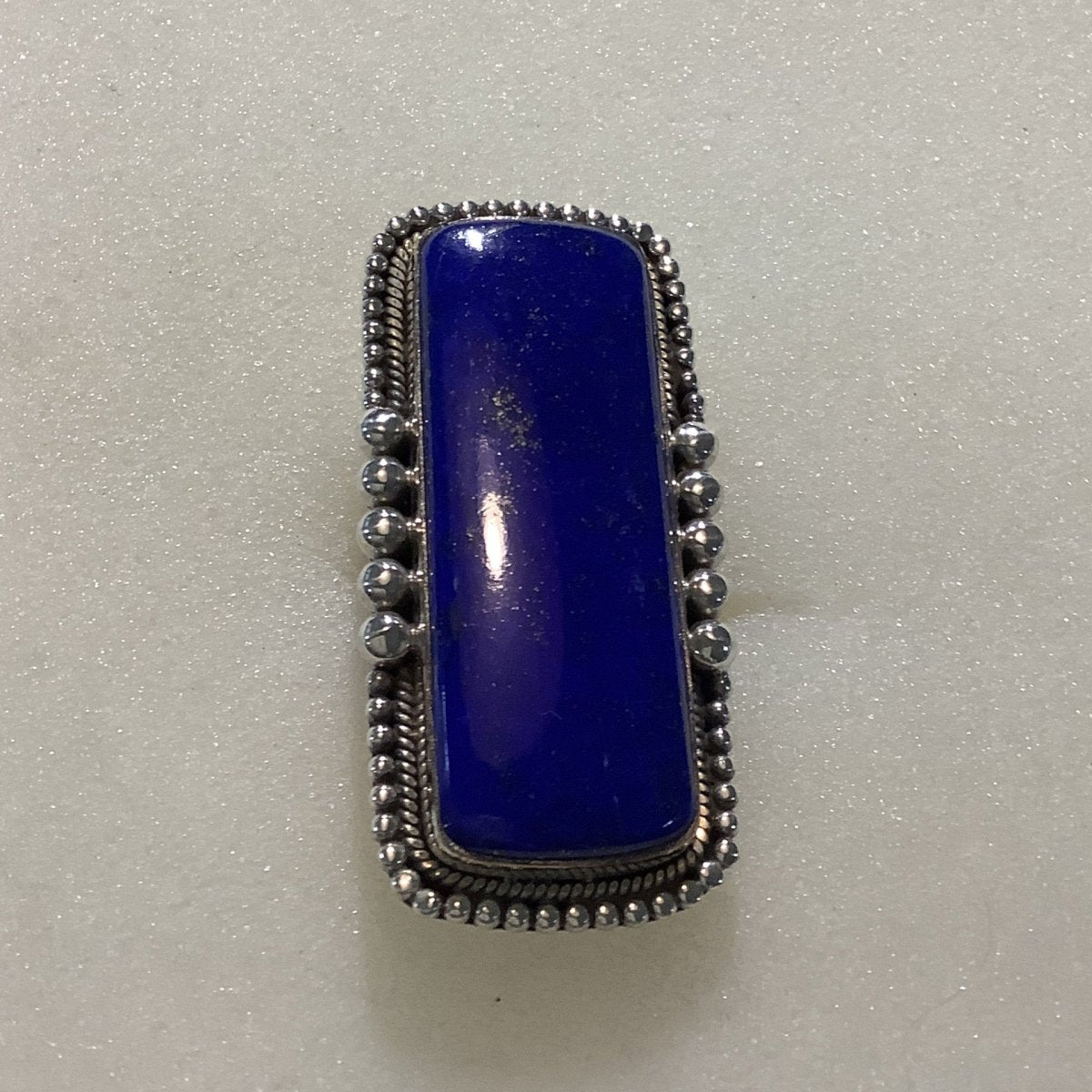 Ring, Lapis, REctangle Pillow. ball bezel, DD - Turquoise Mustang