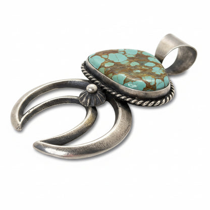 Giant Naja Pendant with Freeform No. 8 Turquoise with Rope Bezel, Chimney Butte - Turquoise Mustang