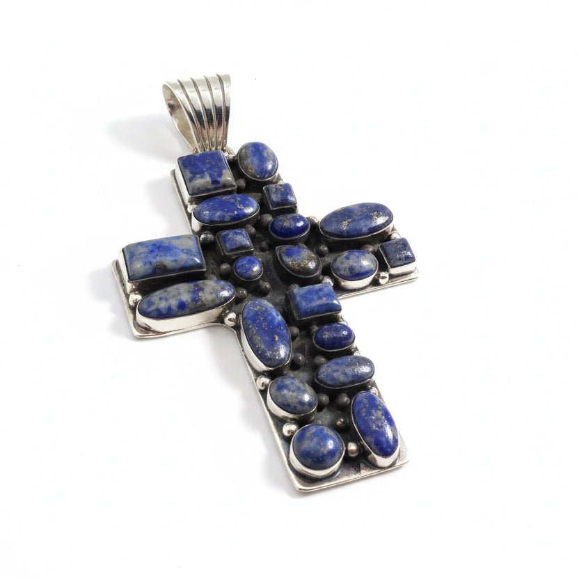The Peony Cluster Cross Pendant in Denim Lapis - Turquoise Mustang