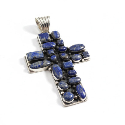 The Peony Cluster Cross Pendant in Denim Lapis - Turquoise Mustang