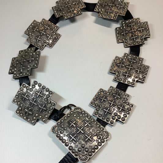 Concho Belt, Large Repousse Crosses, Ronnie Willie - Turquoise Mustang