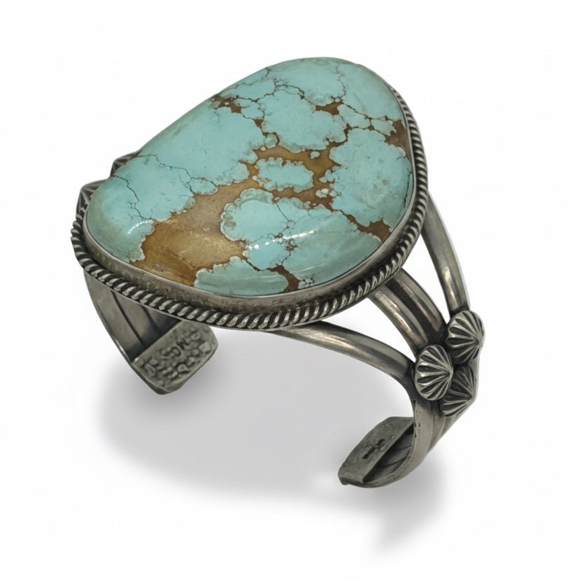 Number 8 Turquoise, Rope Bezel, Starbursts, 100+ ct, by Michael Calditto - Turquoise Mustang