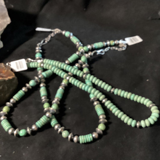 8mm Navajo Pearls with turquoise heishi, 18", 8mm, Turquoise Mustang - Turquoise Mustang