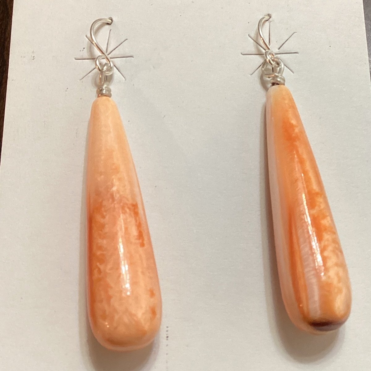 Earring, spiny oyster orange 3d teardrops, vangie toochini - Turquoise Mustang