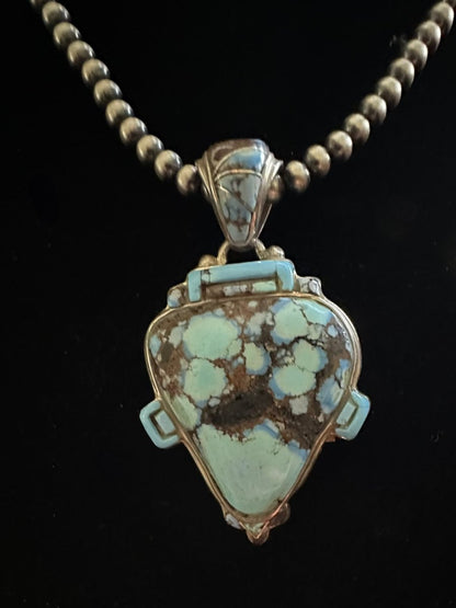 Golden Hills Turquoise Pendant with Inlaid Bail, by L&W Begay - Turquoise Mustang