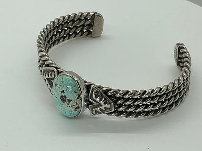 Dry Creek Cuff on Four - Strand Twisted Wire, by Chris Yazzie - Turquoise Mustang