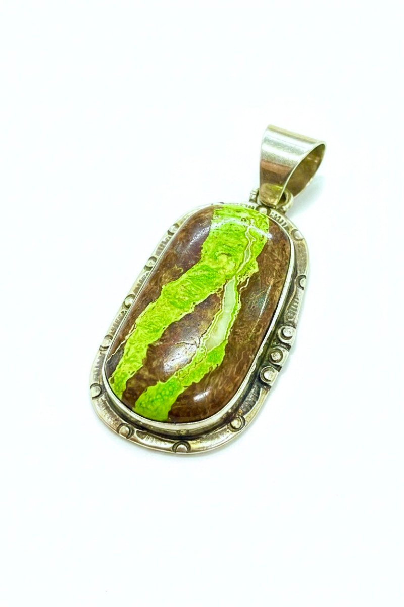 Vintage Navajo Gaspeite & Brown Matrix Sterling Silver Pendant - Turquoise Mustang