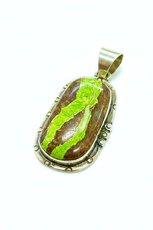 Vintage Navajo Gaspeite & Brown Matrix Sterling Silver Pendant - Turquoise Mustang