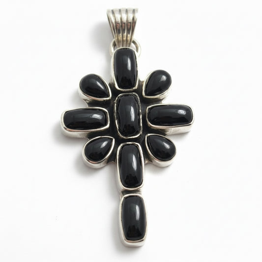 The Peace Lily Damselfly Cross Pendant in Black Onyx - Turquoise Mustang