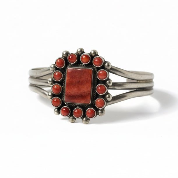 Rosalita 15 - Stone Rectangular Cluster Cuff in Red Spiny Oyster, Kathleen Livingston - Turquoise Mustang