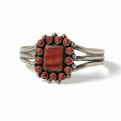 Rosalita 15 - Stone Rectangular Cluster Cuff in Red Spiny Oyster, Kathleen Livingston - Turquoise Mustang