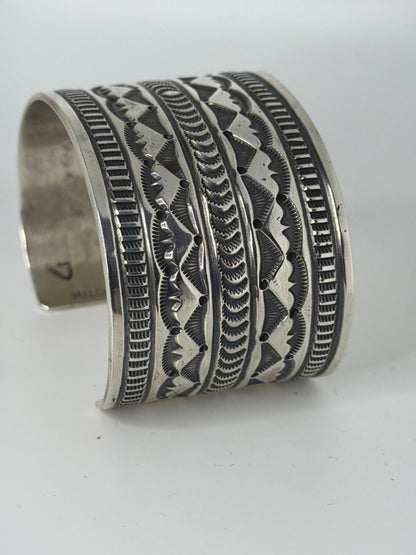Heavy - Gauge Sterling Silver Five Row - Stamped Bracelet Cuff, Leonard Maloney - Turquoise Mustang