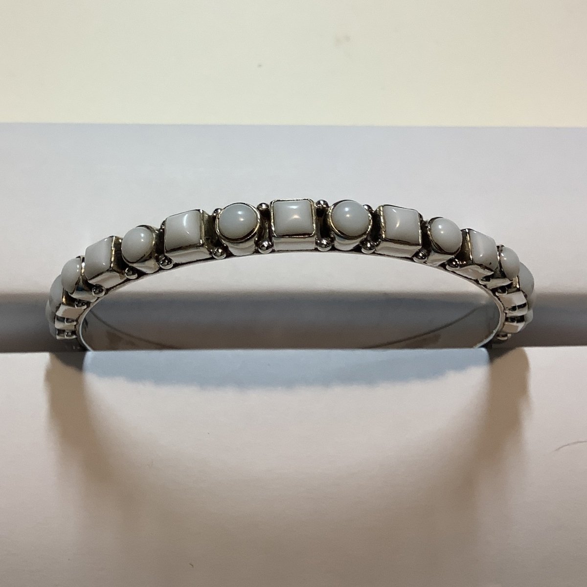 Dan Dodson Infinity - Style White Jade Squares & Rounds Bangle - Turquoise Mustang