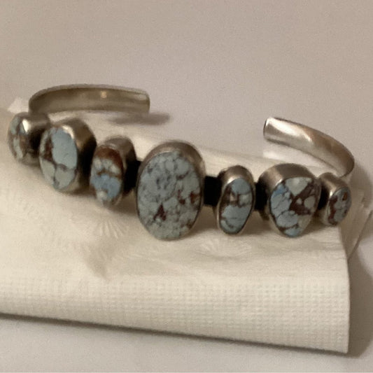 Petite 7 stone Golden Hills Turquoise Cuff, by Peterson Johnson - Turquoise Mustang