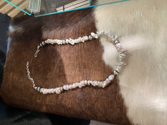 19” Freeform Pearls and 10mm Silver Pearls by TM - Turquoise Mustang