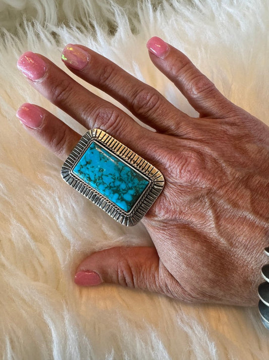 The Phoenix Adjustable Square Ring - Turquoise Mustang