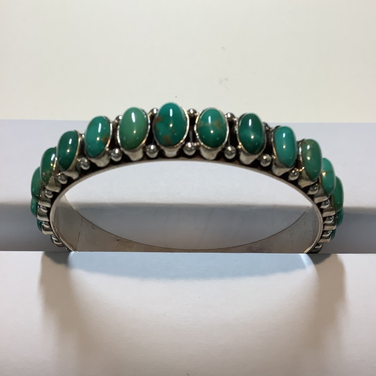 Bangle, Medium Oval Green Turquoise, 30 stone, DD (1) - Turquoise Mustang