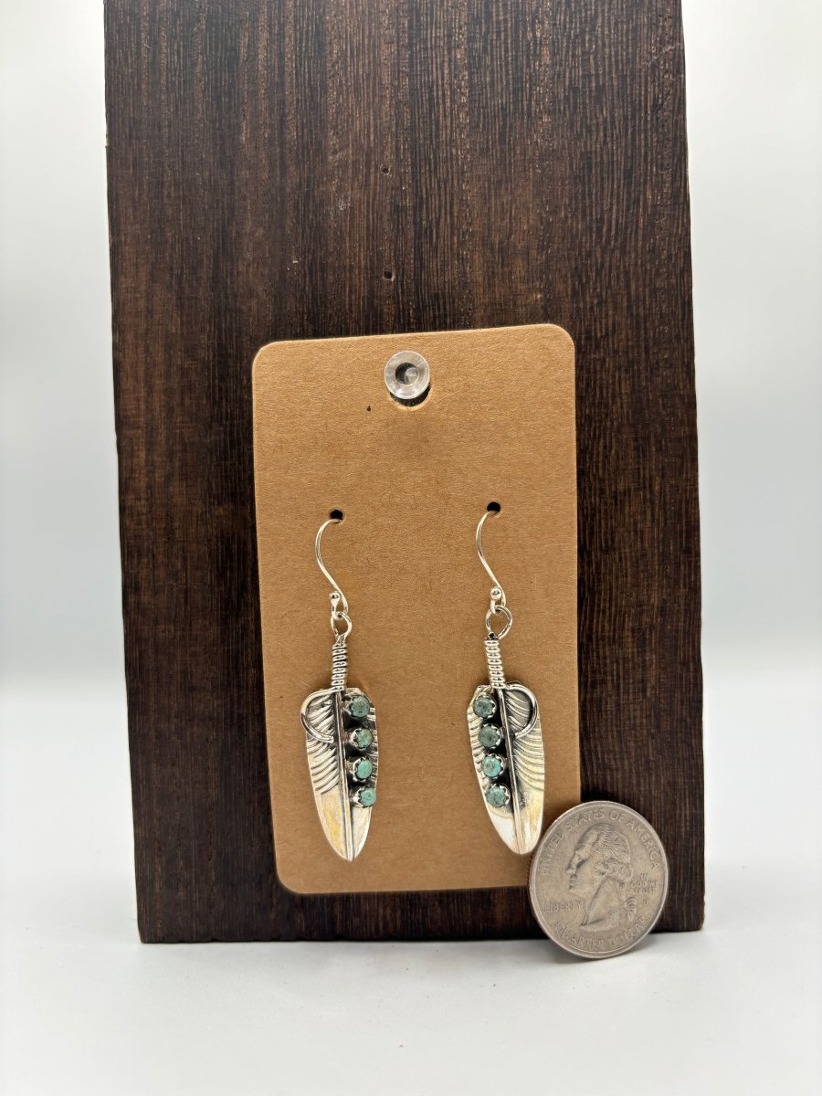 The Cattail Feather Earrings - Turquoise Mustang