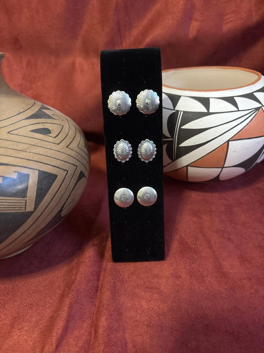 Earring, All - Silver, Concho Studs - Turquoise Mustang