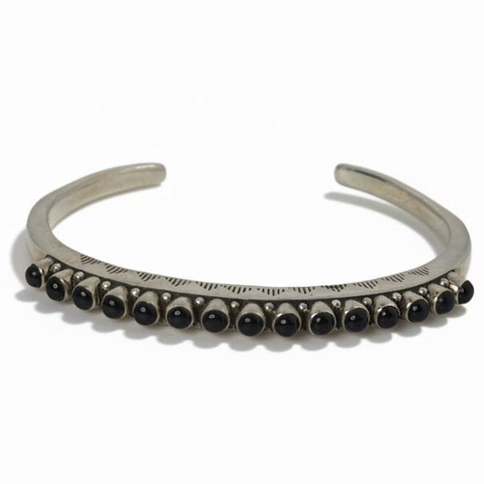 Black Onyx Bracelet, Petite Round Stones, DD - Turquoise Mustang