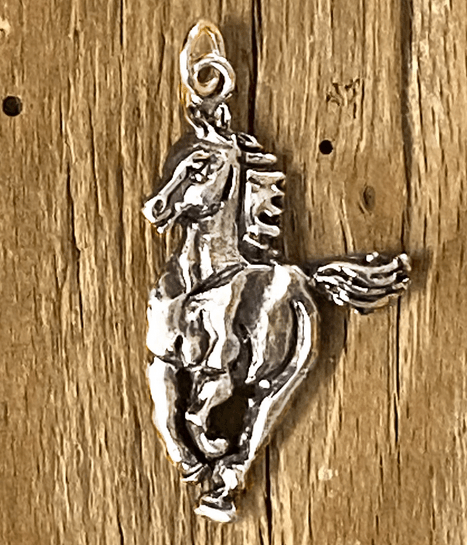 Gleaming Galloping Sterling Silver Mustang, by Vintage Revivals - Turquoise Mustang