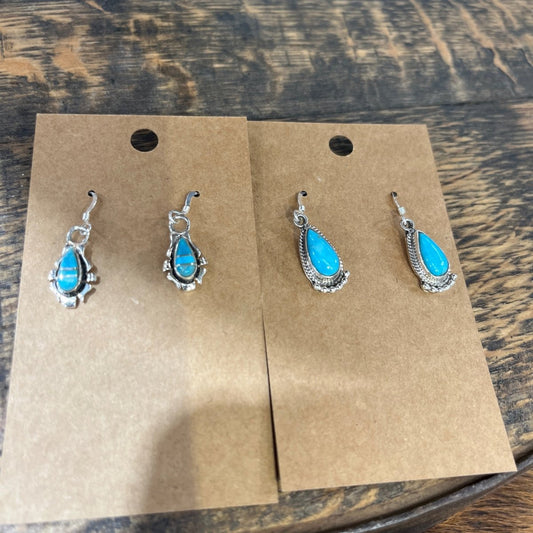 Earring, small oval turquoise dangles - Turquoise Mustang