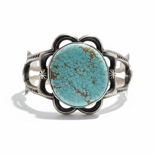 Tufa Cast w 8 Mine Turquoise Bracelet Cuff Roland Dixson - Turquoise Mustang