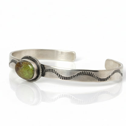 Pueblo Cuff, Natural Gaspeite, Danny Henio - Turquoise Mustang