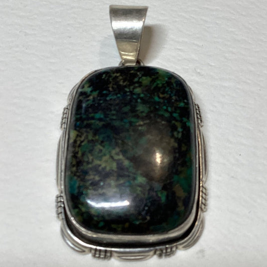 Pendant, Turquoise, Large Cushion Cut with filework bezel, DD - Turquoise Mustang