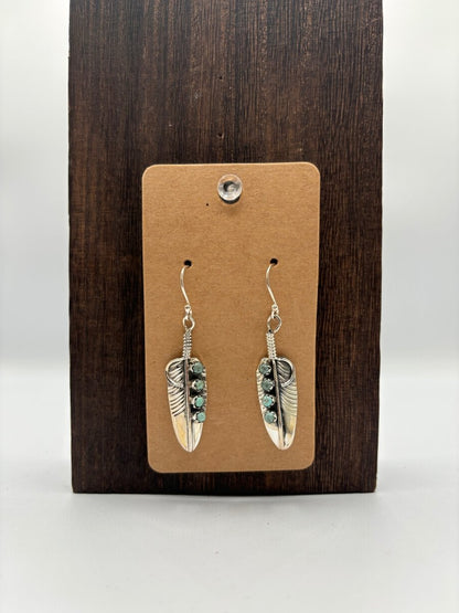 The Cattail Feather Earrings - Turquoise Mustang