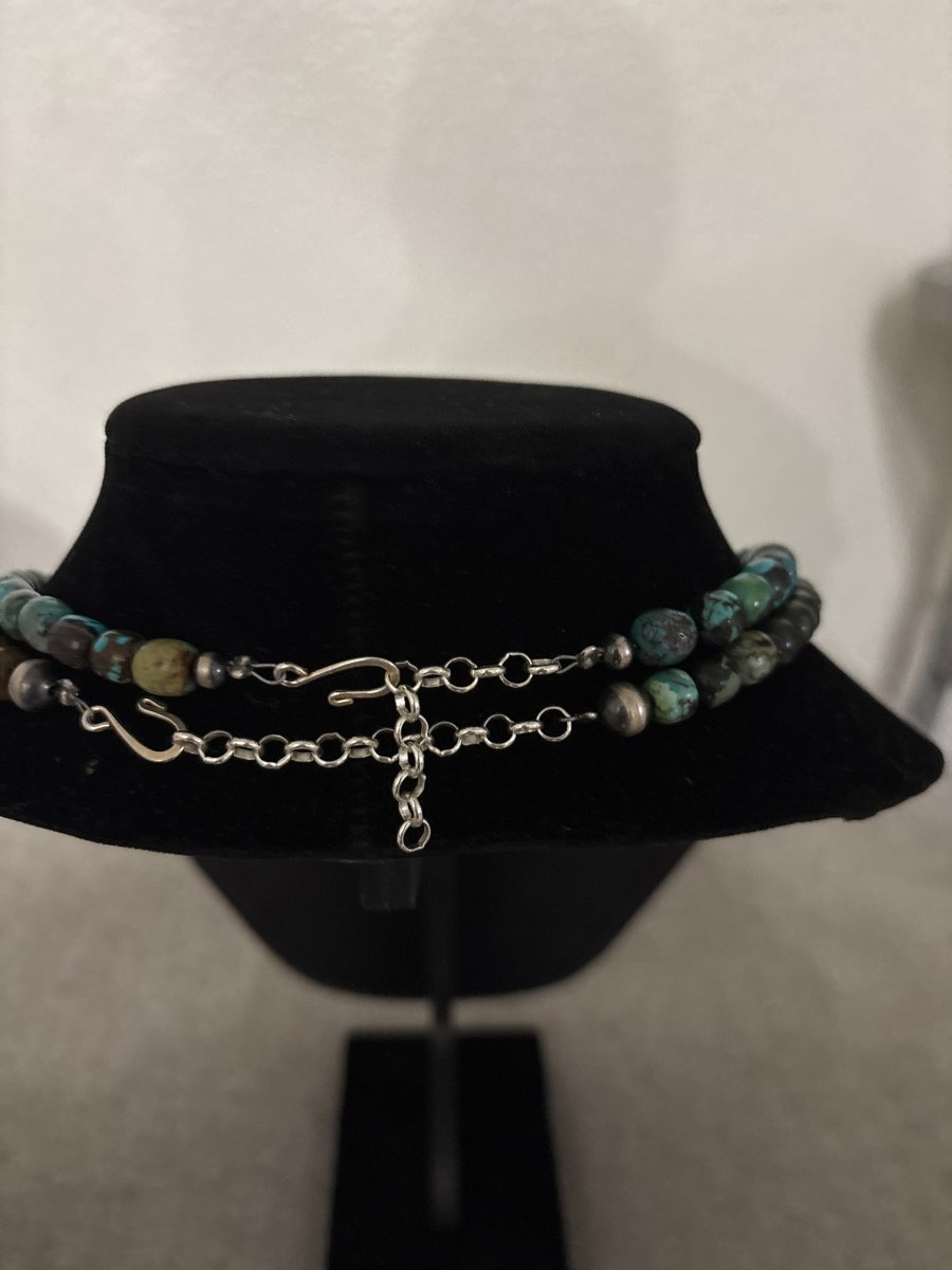 16” Cloud Mountain Turquoise Barrel Bead Necklace - Turquoise Mustang