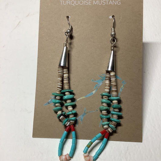 Earrings, Pin Shell/Tq Nuggets, Spiny Jacla style, Santa Domingo - Turquoise Mustang