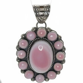 Large Oval Pink Conch Cluster Pendant, PN - Turquoise Mustang