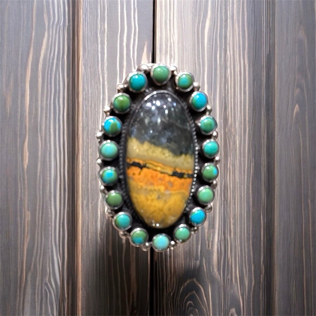 Bumblebee Jasper and Sonoran Gold Cluster Ring - Turquoise Mustang