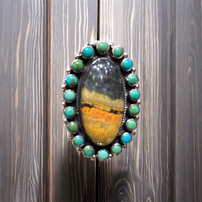 Bumblebee Jasper and Sonoran Gold Cluster Ring - Turquoise Mustang