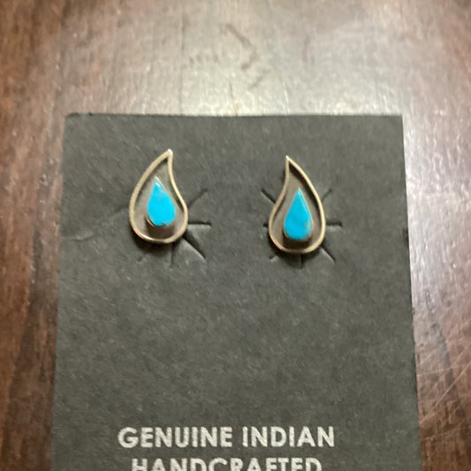 Earring, assorted small Studs Turquoise Posts with Rope Bezel, Chimney Butte - Turquoise Mustang